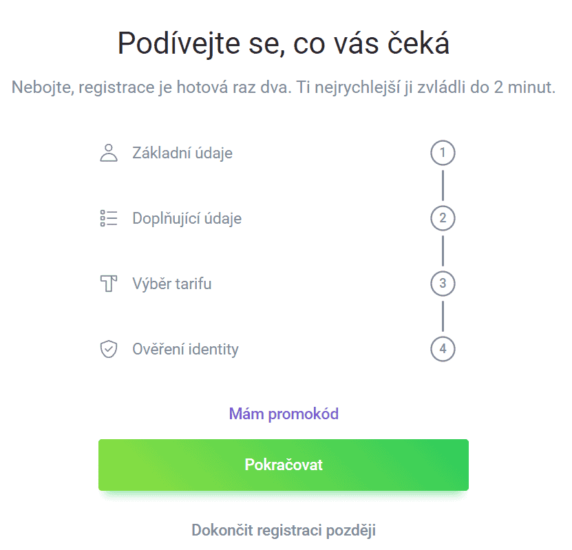 druhý krok registrace na Twisto