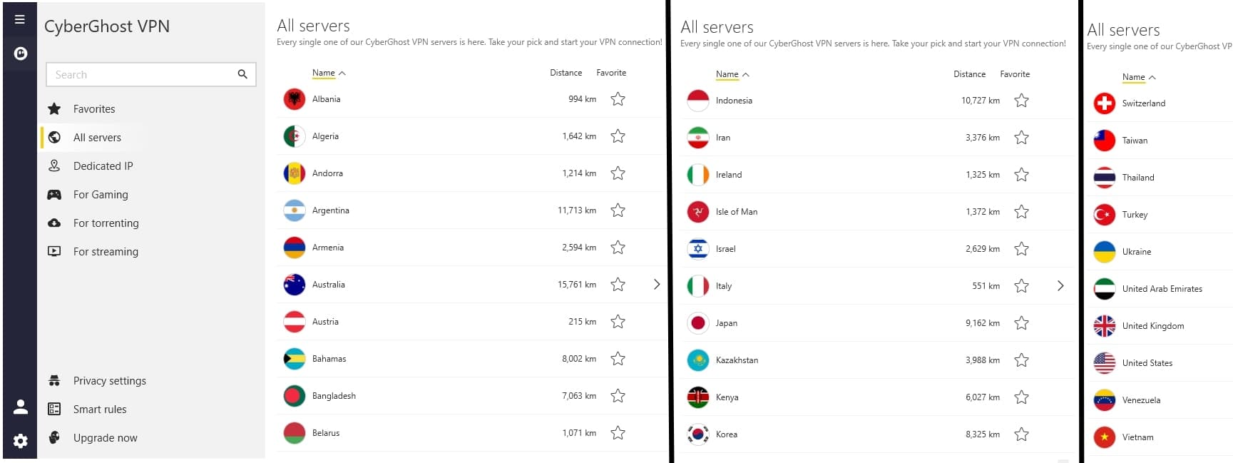 nabídka připojení CyberGhost VPN