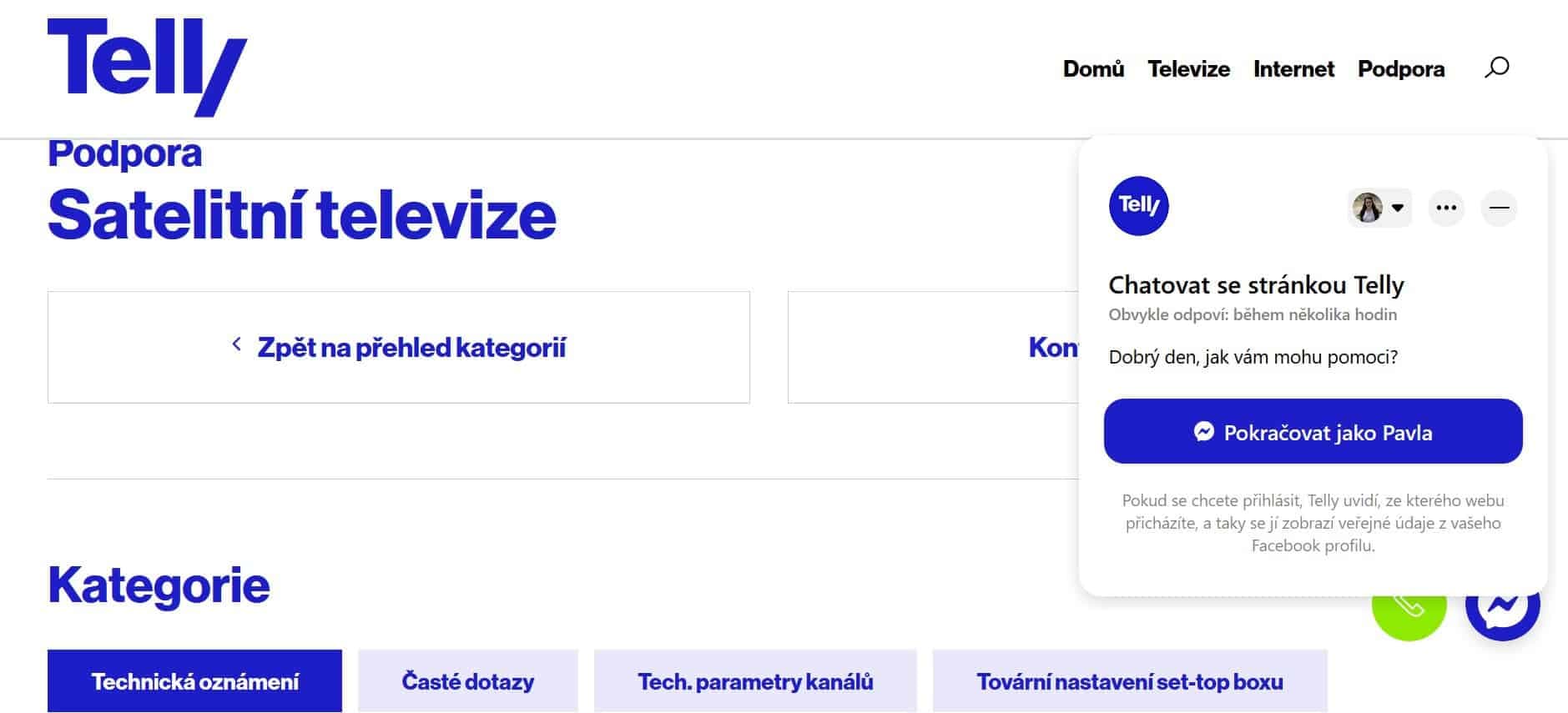 satelitní televize Telly TV podpora
